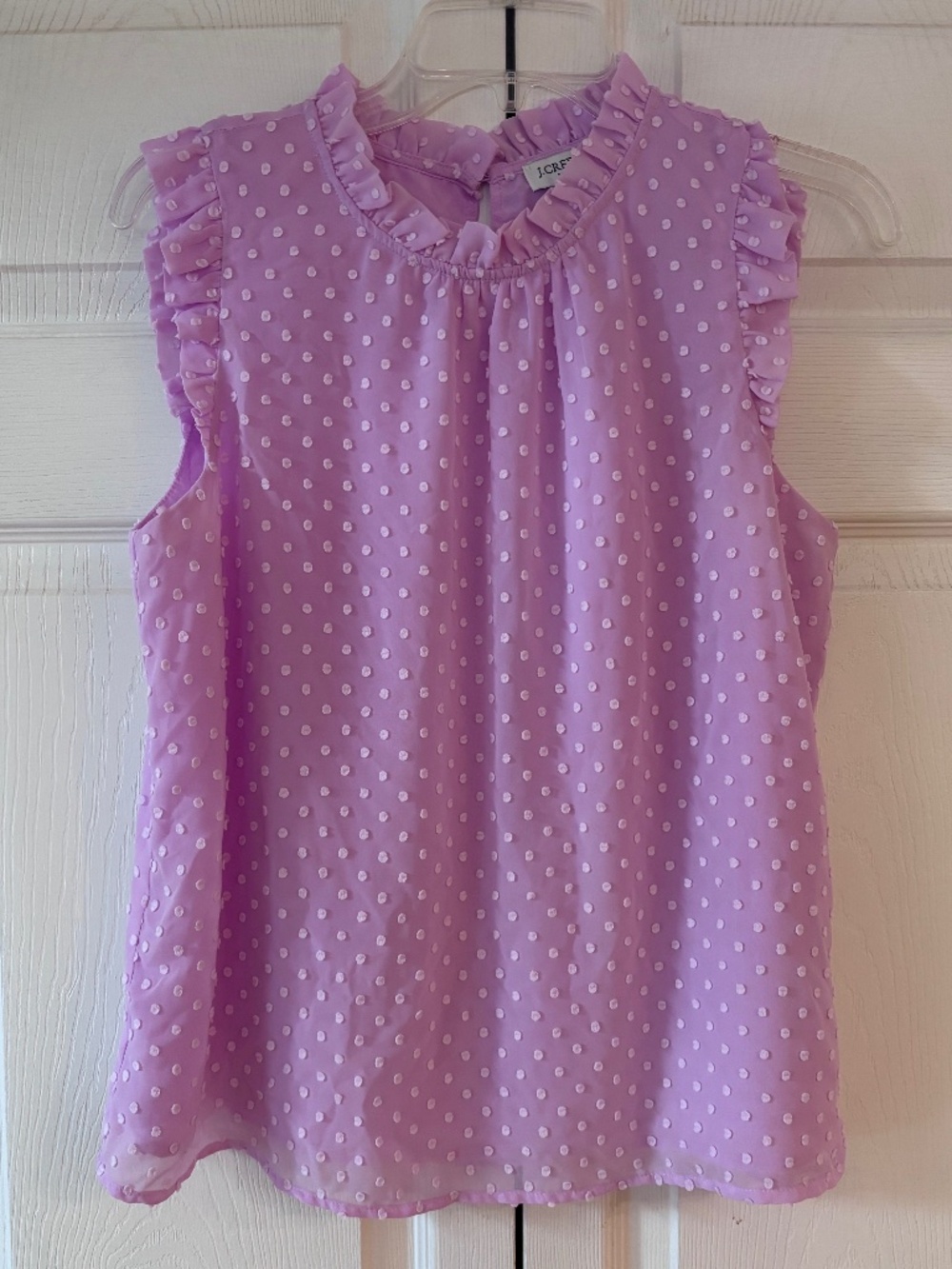 J. Crew Pink Swiss Dot Ruffle Neck Sleeveless Top Size S